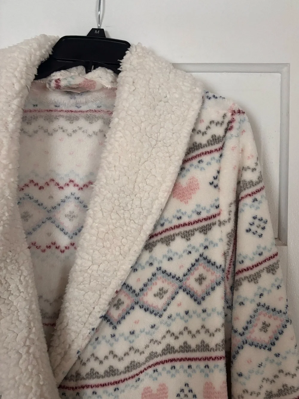 Secret Treasures Cream Plush Robe with Pastel Heart & Fair Isle Print